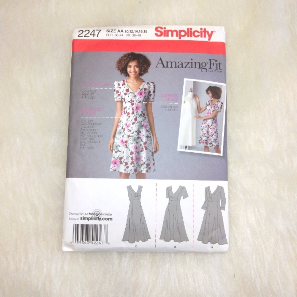 Simplicity 2247 Amazing fit dress, empire waist and princess seams, sz 10-18